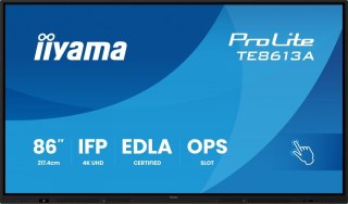 Monitor 86 cali TE8613A-B1AG INFRARED,40pkt,IPS,4K,7H,450cd/m2, WiFi,USB, ANDROID 14, Google EDLA,2x20W, UCHWYT CIENNY IIYAMA