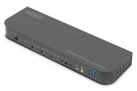 Przełącznik KVM, 4 portowy, 4K 60Hz, 4x DP IN, 1x DP OUT, 1x HDMI OUT, 2x USB A, 1x Audio IN&OUT Digitus