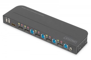 Przełącznik KVM, 4 portowy, 4K 60Hz, 4x DP IN, 1x DP OUT, 1x HDMI OUT, 2x USB A, 1x Audio IN&OUT Digitus