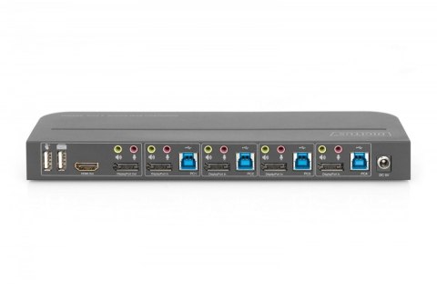 Przełącznik KVM, 4 portowy, 4K 60Hz, 4x DP IN, 1x DP OUT, 1x HDMI OUT, 2x USB A, 1x Audio IN&OUT Digitus