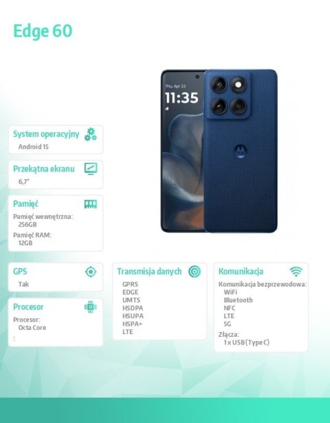 Smartfon Edge 60 12/256GB Gibraltar Sea-Blue Motorola Smartfon Edge 60 12/256GB Gibraltar Sea-Blue Motorola