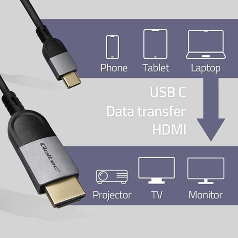 Kabel Adapter USB-C na HDMI high speed 4K | 60Hz | 32AWG | 2m Qoltec Kabel Adapter USB-C na HDMI high speed 4K | 60Hz | 32AWG | 2m Qoltec