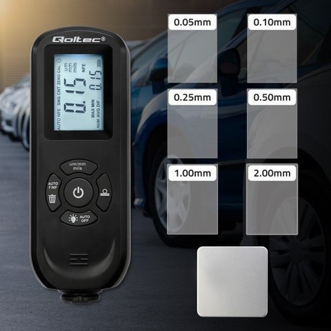 Miernik grubości lakieru z podświetlanym bocznym wyświetlaczem LCD | 0 ~ 2000um Qoltec Miernik grubości lakieru z podświetlanym bocznym wyświetlaczem LCD | 0 ~ 2000um Qoltec