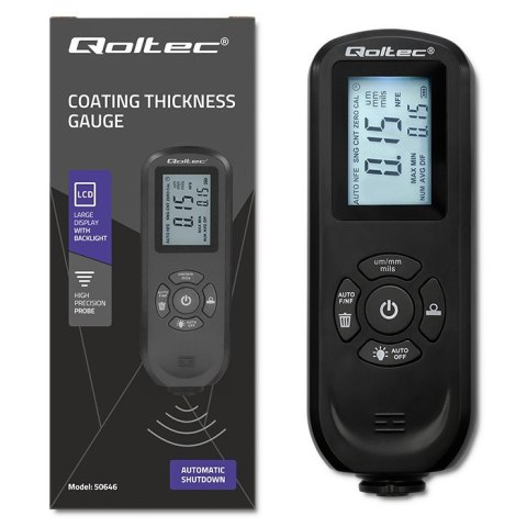 Miernik grubości lakieru z podświetlanym bocznym wyświetlaczem LCD | 0 ~ 2000um Qoltec Miernik grubości lakieru z podświetlanym bocznym wyświetlaczem LCD | 0 ~ 2000um Qoltec