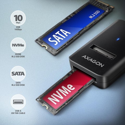 ADM2-AM Adapter USB3.2 Gen 2 M.2 NVMe/SATA SSD 10Gbps 10cm USB-A cable AXAGON