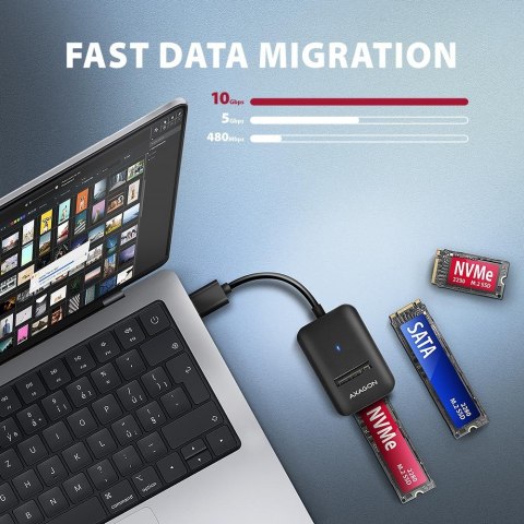 ADM2-AM Adapter USB3.2 Gen 2 M.2 NVMe/SATA SSD 10Gbps 10cm USB-A cable AXAGON