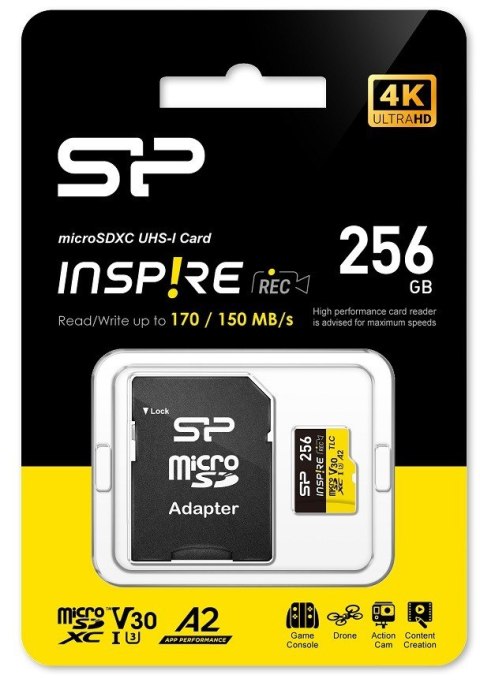 Karta pamięci microSDXC Inspire 256GB UHS-I U3 A2 V30 4K TLC Silicon Power Karta pamięci microSDXC Inspire 256GB UHS-I U3 A2 V30 4K TLC Silicon Power