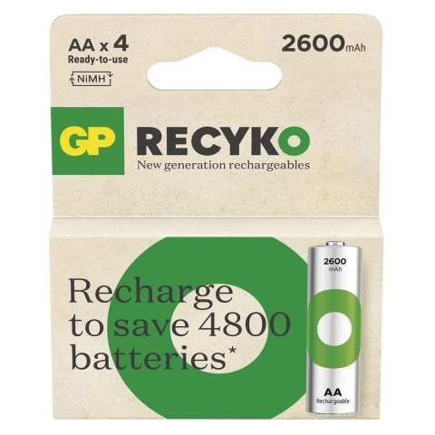 Akumulatorki R6/AA Ni-MH 2600mAh blister 4szt. GP RECYKO GP Battery Akumulatorki R6/AA Ni-MH 2600mAh blister 4szt. GP RECYKO GP Battery