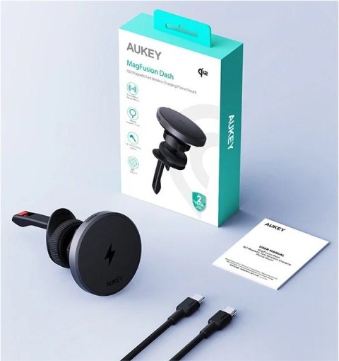 HD-MC13 Qi2 15W 3A ładowarka samochodowa bezprzewodowa + kabel USB-C AUKEY