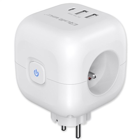 Kostka zasilająca przedłużacz 6w1 z podświetlanym włącznikiem | 3x AC | 2x USB | 1x USB-C PD 20W | biała Qoltec Kostka zasilająca przedłużacz 6w1 z podświetlanym włącznikiem | 3x AC | 2x USB | 1x USB-C PD 20W | biała Qoltec