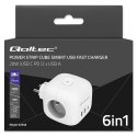 Kostka zasilająca przedłużacz 6w1 z podświetlanym włącznikiem | 3x AC | 2x USB | 1x USB-C PD 20W | biała Qoltec