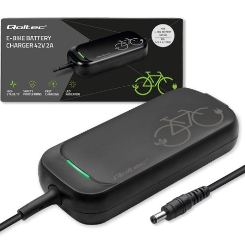 Ładowarka do roweru skutera elektrycznego 36V | 42V | 2A | 5.5*2.1 | wodoodporna + kabel zasilający Qoltec