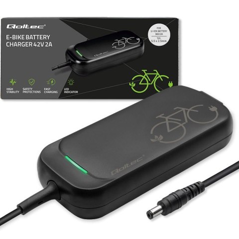 Ładowarka do roweru skutera elektrycznego 36V | 42V | 2A | 5.5*2.5 + wodoodporna + kabel zasilający Qoltec