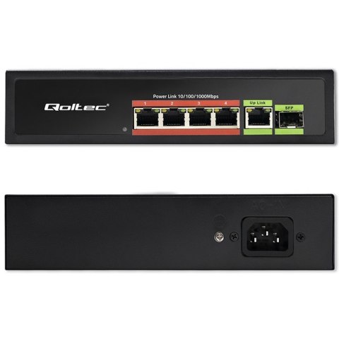 Przełącznik sieciowy SWITCH FAST ETHERNET PoE 4x RJ45 PoE 1x RJ45Uplink 1x SFP | 65W | 1000 Mb/s Qoltec Przełącznik sieciowy SWITCH FAST ETHERNET PoE 4x RJ45 PoE 1x RJ45Uplink 1x SFP | 65W | 1000 Mb/s Qoltec