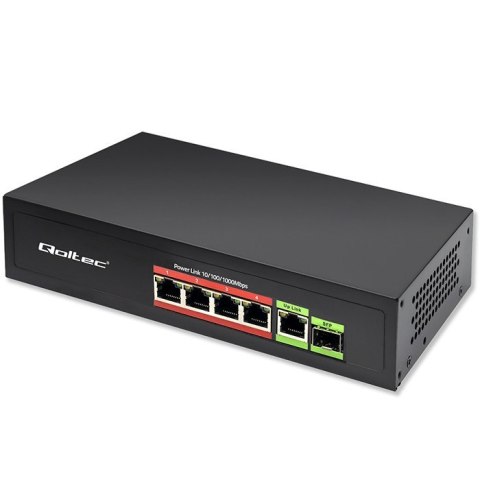 Przełącznik sieciowy SWITCH FAST ETHERNET PoE 4x RJ45 PoE 1x RJ45Uplink 1x SFP | 65W | 1000 Mb/s Qoltec Przełącznik sieciowy SWITCH FAST ETHERNET PoE 4x RJ45 PoE 1x RJ45Uplink 1x SFP | 65W | 1000 Mb/s Qoltec