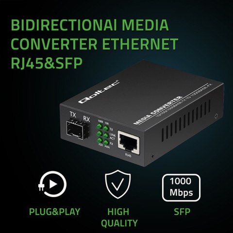 Dwukierunkowy Media Konwerter SWITCH Ethernet 1x RJ45 1x SFP | 1000Mb/s | 5V Qoltec Dwukierunkowy Media Konwerter SWITCH Ethernet 1x RJ45 1x SFP | 1000Mb/s | 5V Qoltec