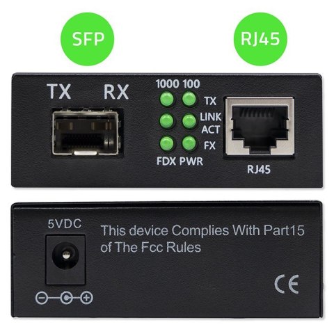 Dwukierunkowy Media Konwerter SWITCH Ethernet 1x RJ45 1x SFP | 1000Mb/s | 5V Qoltec Dwukierunkowy Media Konwerter SWITCH Ethernet 1x RJ45 1x SFP | 1000Mb/s | 5V Qoltec