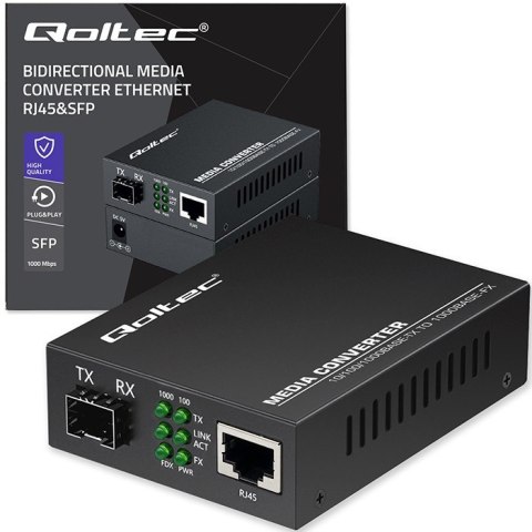 Dwukierunkowy Media Konwerter SWITCH Ethernet 1x RJ45 1x SFP | 1000Mb/s | 5V Qoltec Dwukierunkowy Media Konwerter SWITCH Ethernet 1x RJ45 1x SFP | 1000Mb/s | 5V Qoltec
