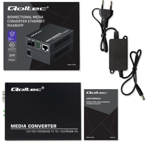 Dwukierunkowy Media Konwerter SWITCH Ethernet 1x RJ45 1x SFP | 1000Mb/s | 5V Qoltec Dwukierunkowy Media Konwerter SWITCH Ethernet 1x RJ45 1x SFP | 1000Mb/s | 5V Qoltec