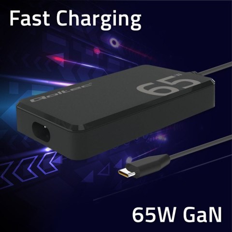 Ładowarka sieciowa 65W GaN Super Fast SLIM | PD | 5-20V | 3.25A |USB-C 3.1 | Laptop | MacBook | Smartfon | +kabel Qoltec