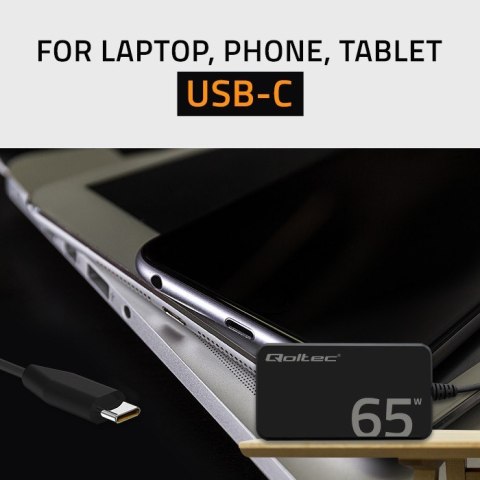 Ładowarka sieciowa 65W GaN Super Fast SLIM | PD | 5-20V | 3.25A |USB-C 3.1 | Laptop | MacBook | Smartfon | +kabel Qoltec