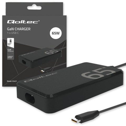 Ładowarka sieciowa 65W GaN Super Fast SLIM | PD | 5-20V | 3.25A |USB-C 3.1 | Laptop | MacBook | Smartfon | +kabel Qoltec