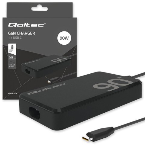 Ładowarka sieciowa 90W GaN Fast SLIM | PD | 5-20V | 4.5A | USB-C 3.1 | Laptop | MacBook | Smartfon | +kabel Qoltec