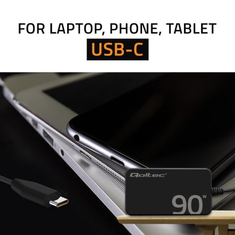 Ładowarka sieciowa 90W GaN Fast SLIM | PD | 5-20V | 4.5A | USB-C 3.1 | Laptop | MacBook | Smartfon | +kabel Qoltec