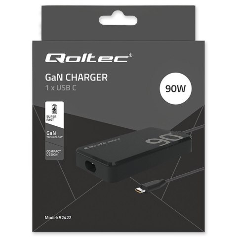 Ładowarka sieciowa 90W GaN Fast SLIM | PD | 5-20V | 4.5A | USB-C 3.1 | Laptop | MacBook | Smartfon | +kabel Qoltec