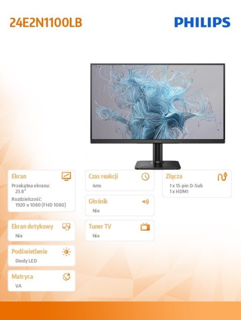 Monitor 24E2N1100LB VA 100Hz HDMI VGA Philips