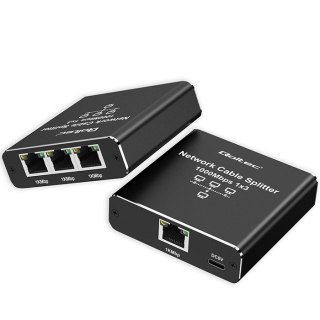 Rozdzielacz Splitter Ethernet mini SWITCH 1x3 RJ45 | 1000Mb/s | USB-C | Aluminium Qoltec