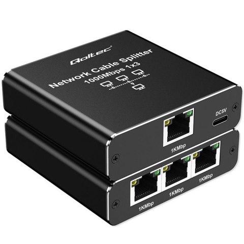 Rozdzielacz Splitter Ethernet mini SWITCH 1x3 RJ45 | 1000Mb/s | USB-C | Aluminium Qoltec Rozdzielacz Splitter Ethernet mini SWITCH 1x3 RJ45 | 1000Mb/s | USB-C | Aluminium Qoltec