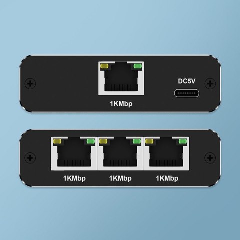 Rozdzielacz Splitter Ethernet mini SWITCH 1x3 RJ45 | 1000Mb/s | USB-C | Aluminium Qoltec Rozdzielacz Splitter Ethernet mini SWITCH 1x3 RJ45 | 1000Mb/s | USB-C | Aluminium Qoltec