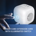 Kostka zasilająca przedłużacz 6w1 z podświetlanym włącznikiem | 3x AC | 2x USB | 1x USB-C PD 20W | biała | kabel 2m Qoltec