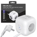 Kostka zasilająca przedłużacz 6w1 z podświetlanym włącznikiem | 3x AC | 2x USB | 1x USB-C PD 20W | biała | kabel 2m Qoltec