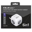 Kostka zasilająca przedłużacz 6w1 z podświetlanym włącznikiem | 3x AC | 2x USB | 1x USB-C PD 20W | biała | kabel 2m Qoltec