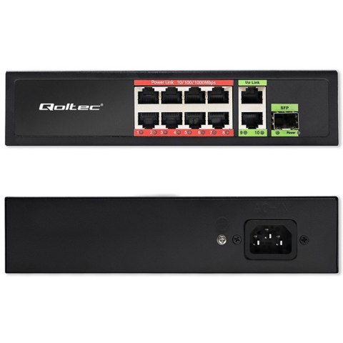 Przełącznik sieciowy SWITCH FAST Ethernet 8x RJ45 PoE 2x RJ45 Uplink 1x SFP | 120W | 1000Mb/s Qoltec Przełącznik sieciowy SWITCH FAST Ethernet 8x RJ45 PoE 2x RJ45 Uplink 1x SFP | 120W | 1000Mb/s Qoltec
