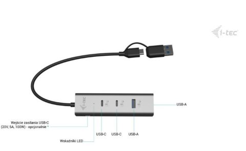 Uniwersalny metalowy ładujący HUB 2xUSB-C/2xUSB-A PD 85W