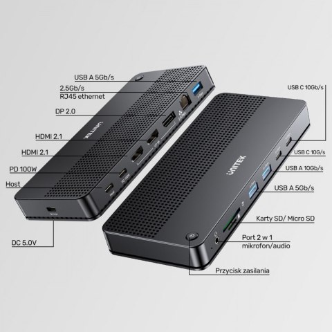 Stacja dokująca 13w1 USB-C, HDMI 2.1,DP 2.0,RJ45,10GBPs;D1104A01 Unitek Stacja dokująca 13w1 USB-C, HDMI 2.1,DP 2.0,RJ45,10GBPs;D1104A01 Unitek