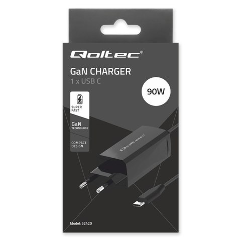 Ładowarka sieciowa 90W GaN | 5-20V | 3-4.5A | USB-C 3.1 Qoltec