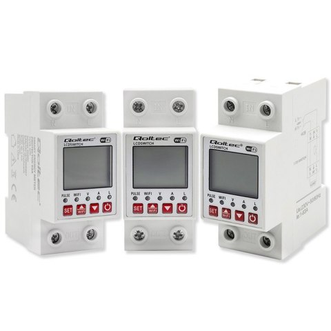Przekaźnik 63A na szynę DIN z licznikiem energii elektrycznej | Timer | Tuya | Wi-Fi | LED Qoltec Przekaźnik 63A na szynę DIN z licznikiem energii elektrycznej | Timer | Tuya | Wi-Fi | LED Qoltec