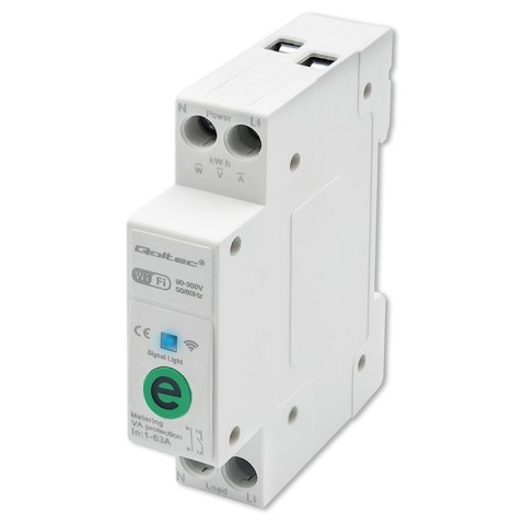 Przekaźnik 63A na szynę DIN z licznikiem energii elektrycznej | eWeLink od Sonoff | Wi-Fi | Dioda LED Qoltec