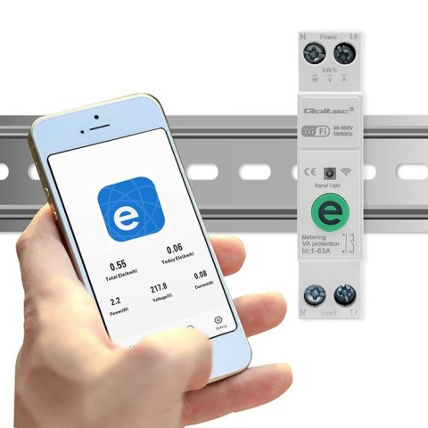 Przekaźnik 63A na szynę DIN z licznikiem energii elektrycznej | eWeLink od Sonoff | Wi-Fi | Dioda LED Qoltec