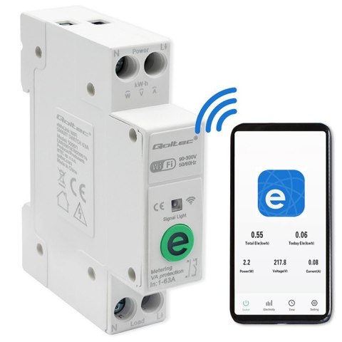 Przekaźnik 63A na szynę DIN z licznikiem energii elektrycznej | eWeLink od Sonoff | Wi-Fi | Dioda LED Qoltec