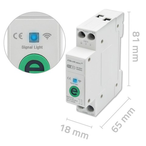 Przekaźnik 63A na szynę DIN z licznikiem energii elektrycznej | eWeLink od Sonoff | Wi-Fi | Dioda LED Qoltec