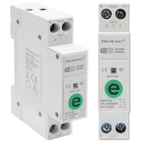 Przekaźnik 63A na szynę DIN z licznikiem energii elektrycznej | eWeLink od Sonoff | Wi-Fi | Dioda LED Qoltec