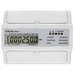 Trójfazowy dwukierunkowy elektroniczny licznik | miernik zużycia energii na szynę DIN | 400V | 100A | LCD | 4P Qoltec