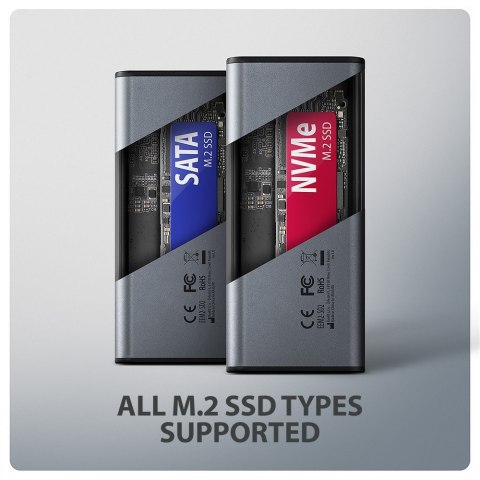 EEM2-SD2 Obudowa zewnętrzna aluminiowa bezśrubowa USB-A/C 3.2 Gen2 M.2 NVMe/SATA display LCD AXAGON
