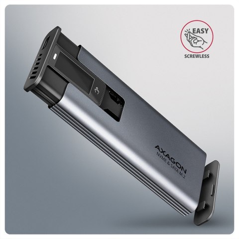 EEM2-SD2 Obudowa zewnętrzna aluminiowa bezśrubowa USB-A/C 3.2 Gen2 M.2 NVMe/SATA display LCD AXAGON