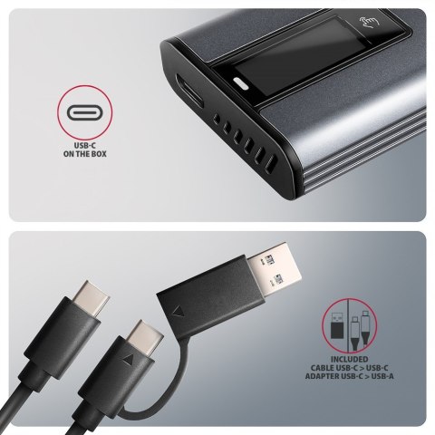 EEM2-SD2 Obudowa zewnętrzna aluminiowa bezśrubowa USB-A/C 3.2 Gen2 M.2 NVMe/SATA display LCD AXAGON